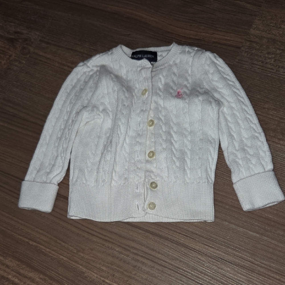 Ralph Lauren White Cable Knit Kids Cardigan